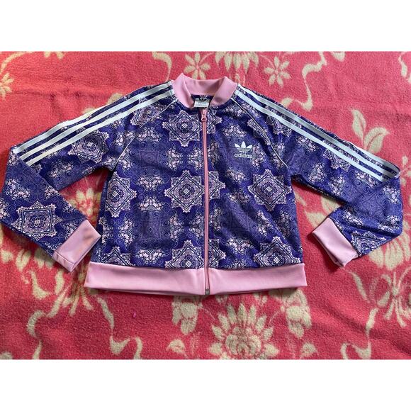 adidas Other - Adidas Girls Track youth Jacket light jacket purple and pink pattern SZ US Med
